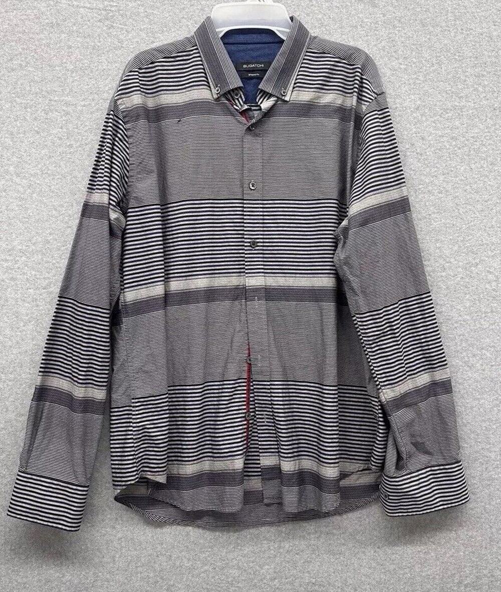 Bugatchi Uomo Dress Shirt Mens Size Large Shaped Fit Flip Cuff Button Up Gray
